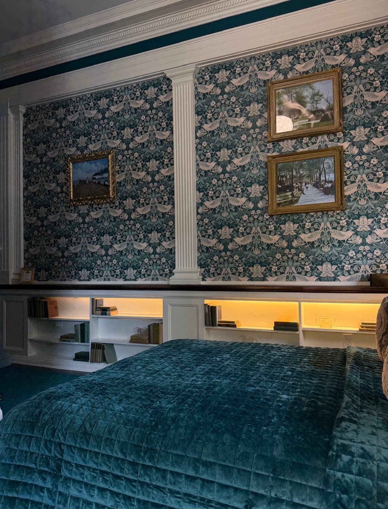 The Children's Room detail — historic bird wallpaper