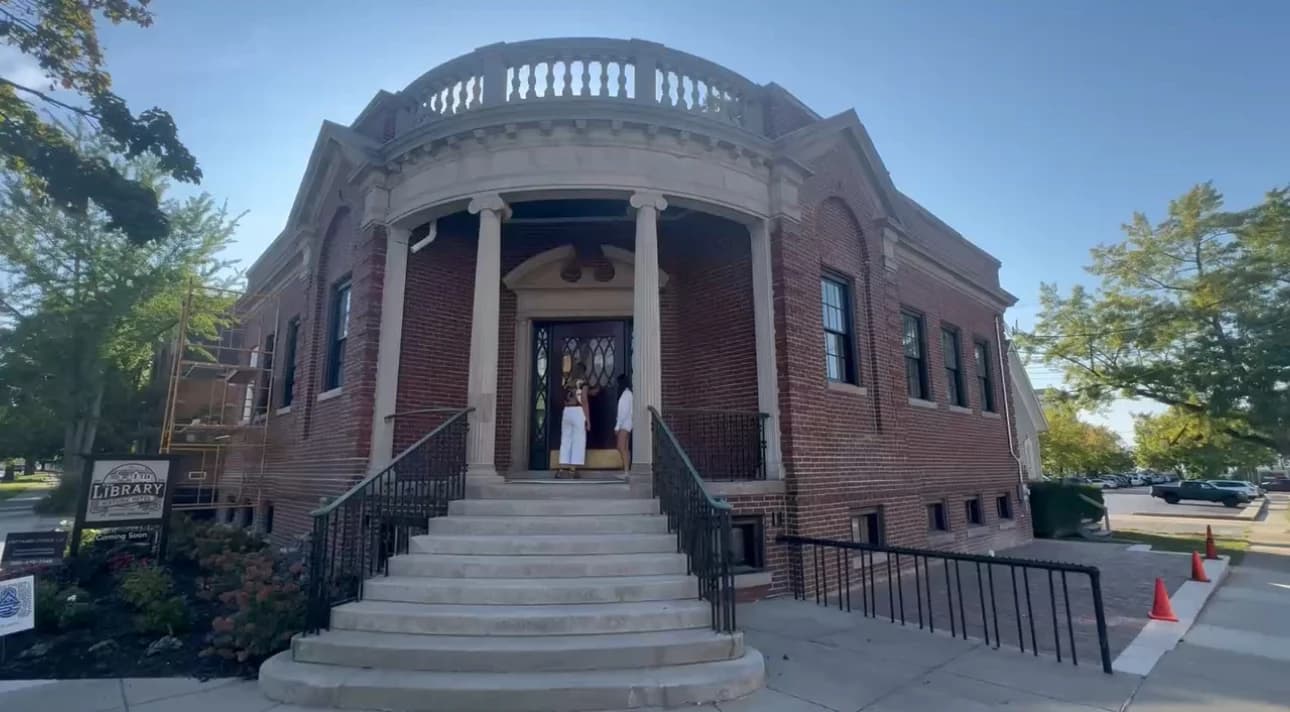 Wide view of the historic library building